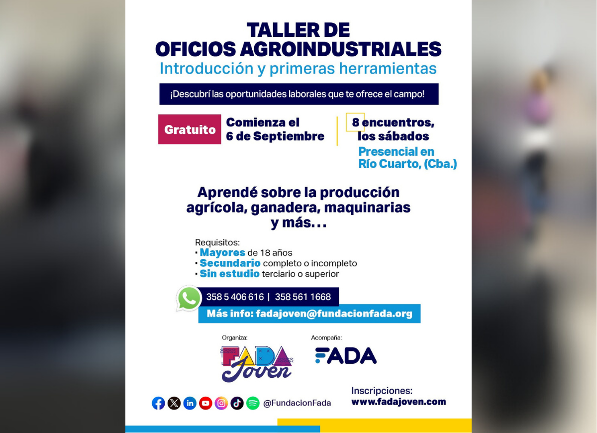 FADA Joven abre inscripciones para su Taller de Oficios agroindustriales en Río Cuarto - imagen 2